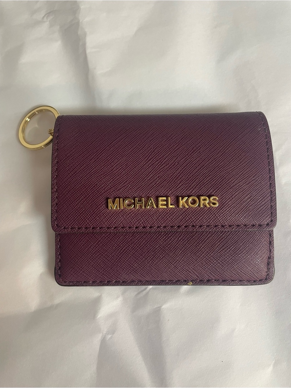 Michael Kors Plum Saffiano Card Case with Gold Hardware